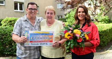Katharina Witt verteilt den Monatsgewinn der Postcode Lotterie