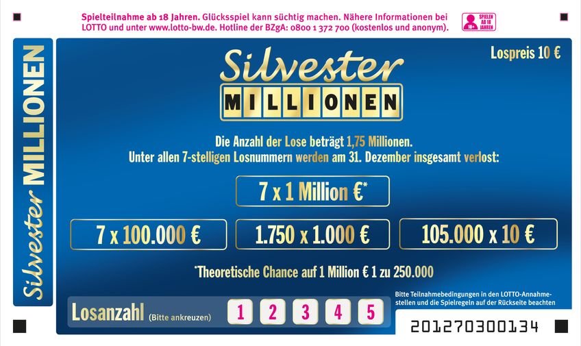Silvester-Millionen Los von LOTTO Baden-Württemberg