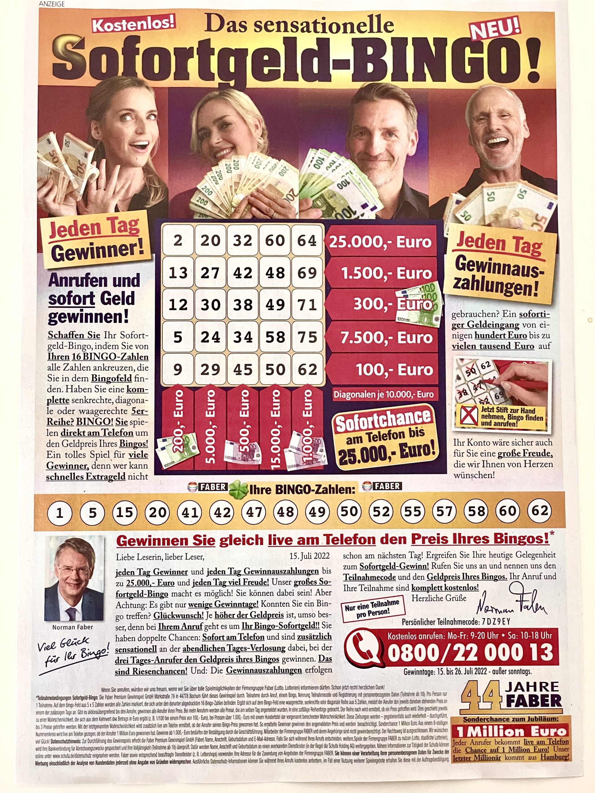 Faber SofortgeldBingo seriös? Lotto Magazin