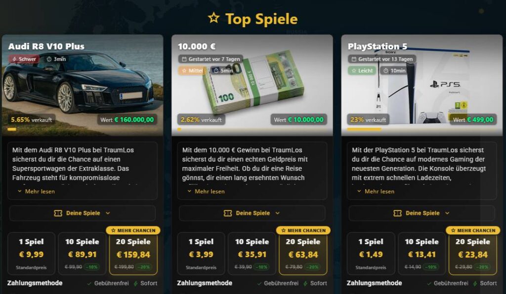 Aktuelle Spiele bei TraumLos.de