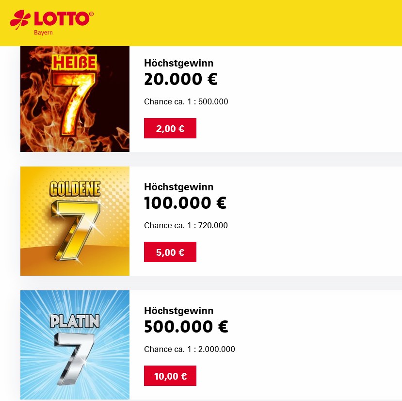 Lotto Bayern Online-Rubbellose Übersicht 2026